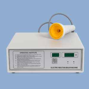 Máquina de inducción manual con cabezal tipo C, diseñada para sellar tapas flip top de 20 a 40 mm. Equipo de Sellaempaq ideal para envases pequeños en las industrias cosmética, farmacéutica y de higiene personal.