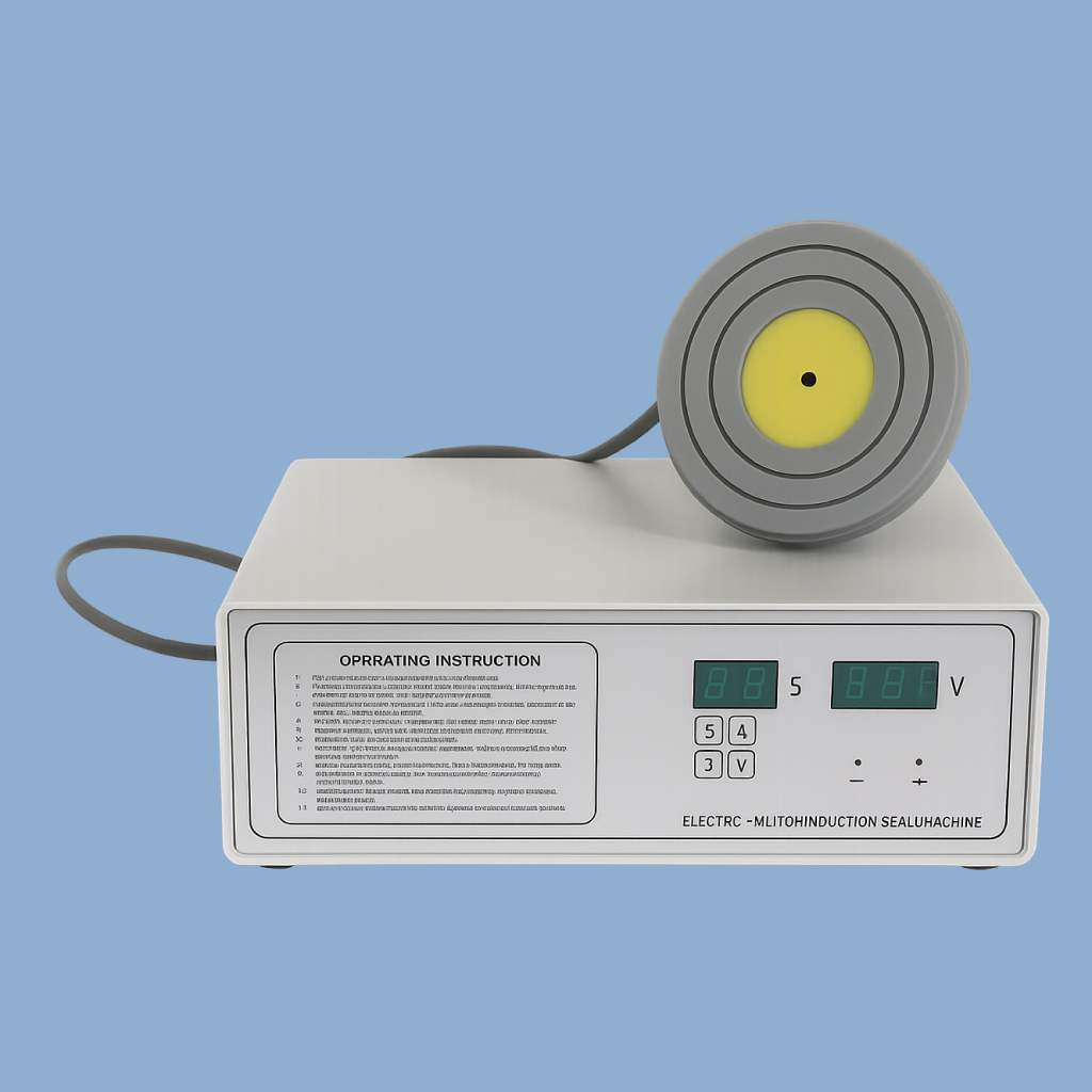Máquina de inducción manual con cabezal tipo B para sellado de envases de 45 a 120 mm. Equipo de Sellaempaq ideal para frascos grandes, garrafones y envases industriales que requieren un cierre hermético mediante inducción.